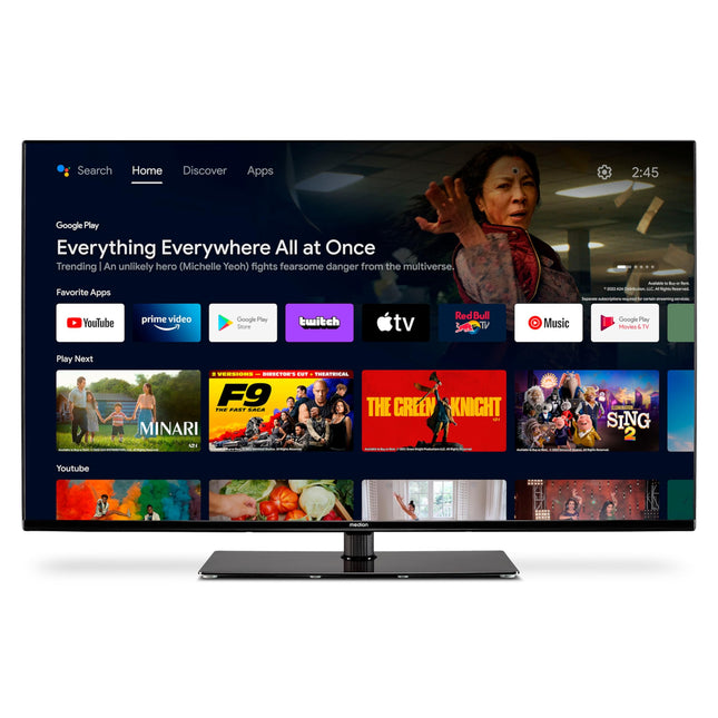 MEDION X14371 (MD 30921) 108 cm (43-tolline) televiisor (Android TV, 4K, Dolby Vision HDR, Dolby Atmos, Netflix, Prime Video, nutiteler, PVR)