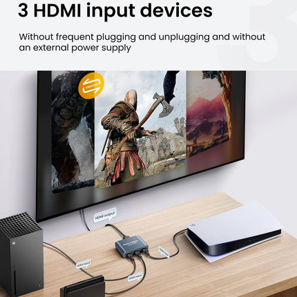 avedio lingid HDMI-lüliti koos 3,9 jala pikkuse HDMI-kaabliga, 4K@60Hz alumiiniumist HDMI-lüliti 3 sisse- ja 1 väljundiga, HDMI-jaotur 3 sisse- ja 1 väljundiga, toetab 3D-d, HDCP2.2, HDR10, 18 Gbit/s Fire Sticki, PS5, Xboxi, DVD ja Blu-Ray jaoks