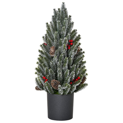 HOMCOM Artificial Christmas Tree Small Tabletop Christmas Tree 170 Branches Snowy Design Mini Christmas Tree with Plastic Base Berries Pine Cones PE PVC Green Ø27 x 47 cm