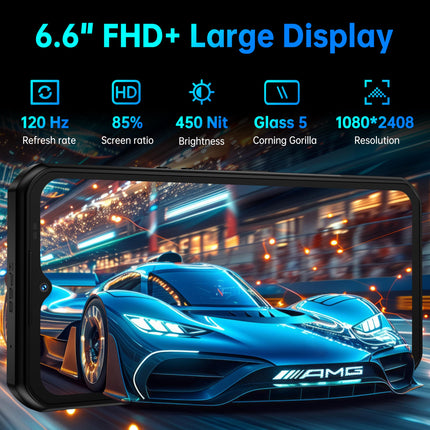 OUKITEL WP55 Android 15, lepinguta õuetelefon - 11000mAh õuenutitelefon 5G 36GB+256GB/2TB veekindel mobiiltelefon, 6,6" FHD+ ehitusplatsi telefon, 108MP+32MP kaamera, kahekordne 5G SIM/IP68/NFC/Face ID must