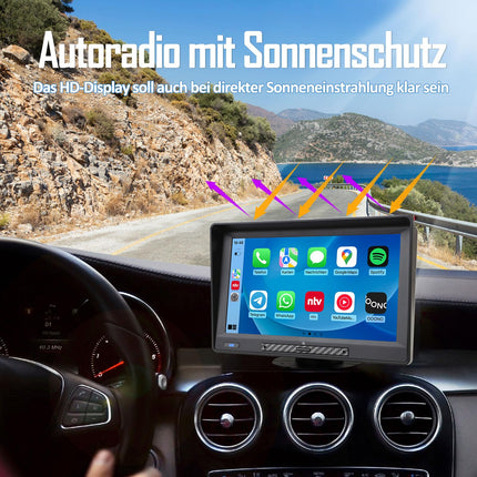 TOUTBIEN kaasaskantav Android autoraadio, 9-tolline juhtmevaba CarPlay ja Android Auto koos armatuurlauaga, 2 GB + 32 GB salvestusruumi, tsükkelsalvestus, võrgus ja võrguühenduseta navigatsioon, Bluetooth, peegli link, FM, päikesesirm