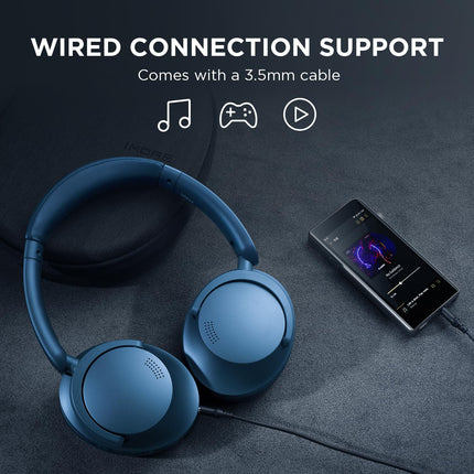 1MORE SonoFlow mürasummutavad kõrvaklapid, Bluetooth-kõrvaklapid aktiivse mürasummutusega, 70 tundi taasesitust, LDAC kõrglahutusega traadita heli, kõrvapealsed peakomplektid, selged kõned (sinine)