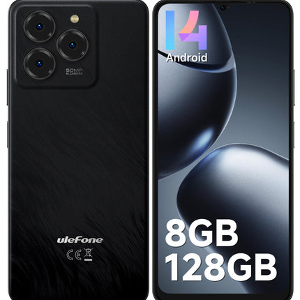 Ulefone Note 20 Pro mobiiltelefon 8GB+128GB/1TB laiendatav, 50MP kaamera Octa Core Android 14 nutitelefon lukustamata, 6000mAh, 6.75" HD+ ekraan 90Hz 4G kahe SIM-kaardiga mobiiltelefonid, sõrmejäljelugeja, näotuvastus, GPS OTG - must