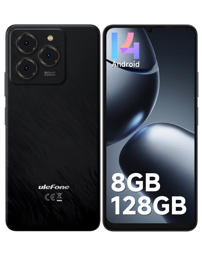 Ulefone Note 20 Pro mobiiltelefon 8GB+128GB/1TB laiendatav, 50MP kaamera Octa Core Android 14 nutitelefon lukustamata, 6000mAh, 6.75" HD+ ekraan 90Hz 4G kahe SIM-kaardiga mobiiltelefonid, sõrmejäljelugeja, näotuvastus, GPS OTG - must