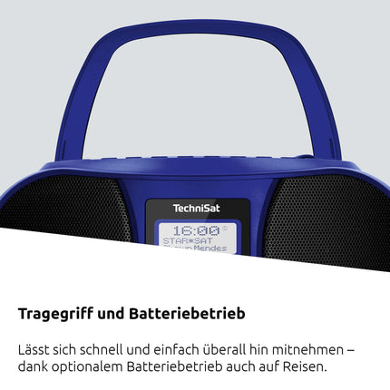 TechniSat DIGITRADIO 1990 - Stereo Boombox with DAB+/FM Radio and CD Player (Bluetooth Audio Streaming, Headphone Jack, USB, AUX In, Charging Function, Clock, 2 x 1.5 Watt Output Power) Blue