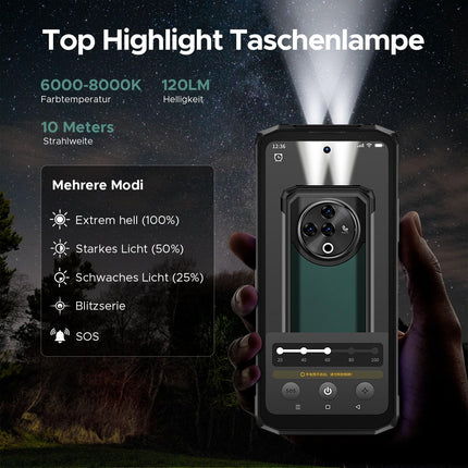 DOOGEE Fire 6 Power Outdoor Handy Ohne Vertrag 20GB + 256GB/2TB Outdoor Smartphone, 15500mAh, 6,56 Zoll HD+ Outdoor Handy Android 14, 50MP Kameran, Taschenlampe, Dual 4G SIM/NFC/Face ID/Fingerabdruck