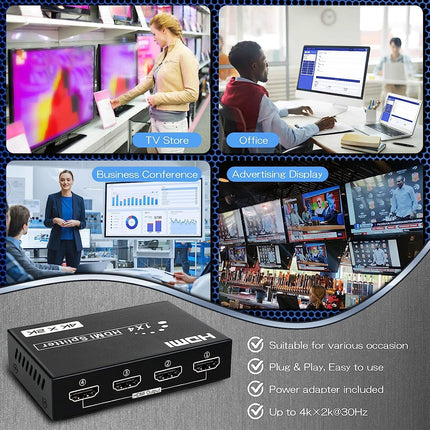 TCNEWCL 4K HDMI jaotur 1 sisend 4 väljundit samaaegne 1x4 audio-video HDMI jaotur toiteallikaga, toetab 3D-d, HDCP-d, ühildub HDTV, Xboxi, PS4, Blu-ray-mängija ja projektoriga