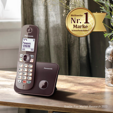 Panasonic KX-TG6851GA cordless phone (up to 1,000 phone number blocking, clear font size, loud handset, full-duplex hands-free) mocha brown