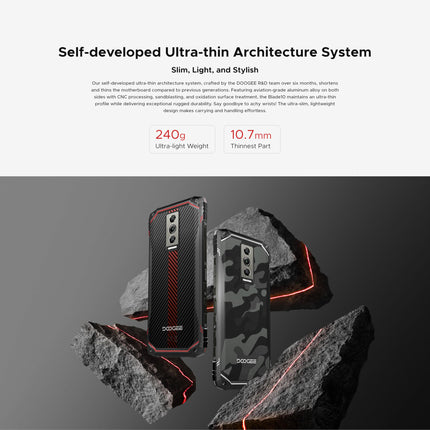 DOOGEE Blade 10 Smartphone without a contract, 9GB + 128GB, 5150mAh battery, 11mm thin, unlocked smartphone, rugged 4G, 16MP camera + 8MP outdoor phone, Android 14, 6.56 inches, NFC, Black