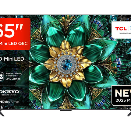 TCL 65Q6C 65-tolline QD-Mini LED-teler, 4K HDR Premium 1000 niti, nutiteler Google TV-ga (Dolby Vision IQ ja Atmos, Onkyo 2.1 helisüsteem, 144 Hz Motion Clarity Pro, Game Master)