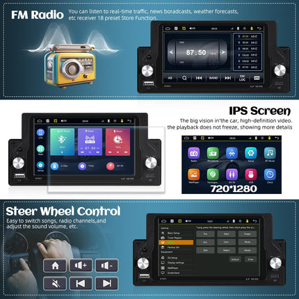 CAMECHO Carplay autoraadio 1 DIN koos Carplay Android Auto-ga, 5,9-tolline puutetundlik ekraan, ühe DIN autoraadio Bluetooth EQ-ga, FM/USB roolil juhtimine + tahavaatekaamera ja mikrofon