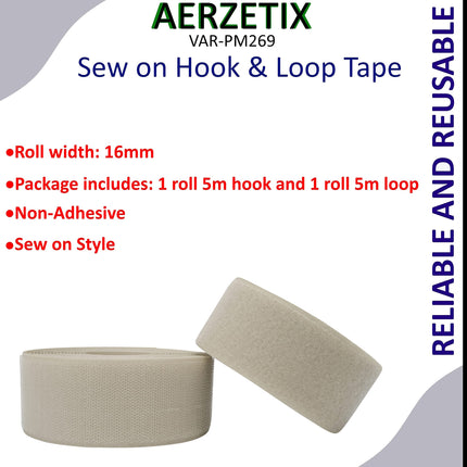 AERZETIX - C66006 - Hook and loop tape/roll 50 mm 5 meters - organizer/cable tie - tape for garment bags - made of polyamide and polyester - color: light beige