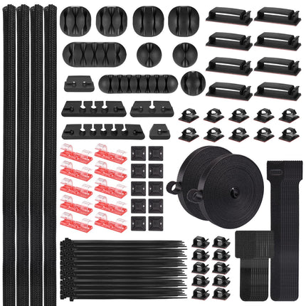 Zocipro 188-Piece Cable Management Kit, Cable Management for Desk, 4 Cable Sleeves with 52 Self-Adhesive Cable Clips, 10 Cable Ties, 20 Wall Cable Ties, 2 Rolls and 100 Quick Cable Ties