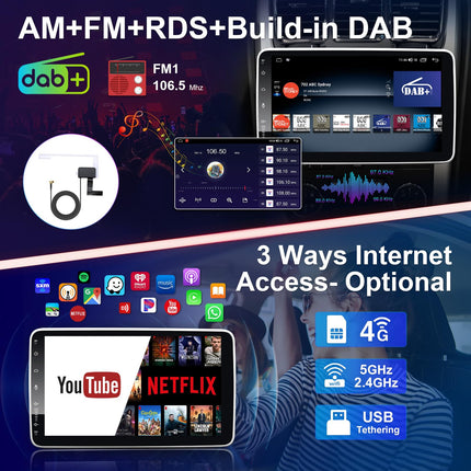 Android 13 Car Radio with Navigation 10 Inch Screen Built-in DAB+ Wireless Carplay &amp; Wireless Android Auto 1 Din Car Radio Touch Display with Bluetooth 8 Core 2G+32G WiFi 4G GPS AM/FM RDS Rear View Camera