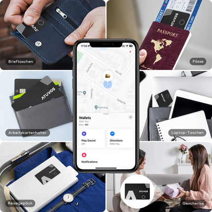 ATUVOS Air Tag Card rahakoti jälgimiskaart õhuke 1,6 mm, laetav rahakotiotsija, ühildub Apple Find My rakendusega (ainult iOS, Android ei ole toetatud), esemete leidja reisikohvri/rahakoti/kohvri jaoks