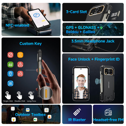 Ulefone Armor 27 Outdoor 4G Smartphone 10600mAh 6.78 inch FHD+ 120Hz, 50MP + 64MP Night Vision Outdoor Mobile Phone Without Contract, 256GB + 16GB/2TB Android 14, Dual SIM 4G/NFC/GPS/IP69K