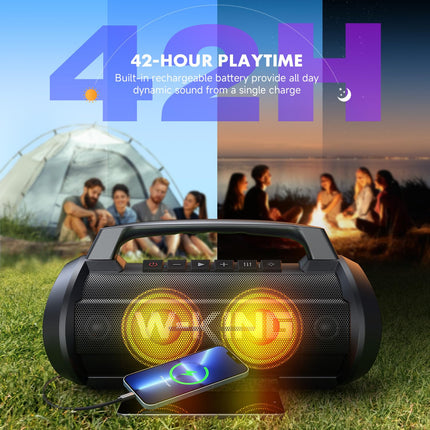 W-KING Bluetooth Speaker, 120W Peak Stereo Sound, Music Box with BassUp, DSP, EQ, IPX6 Waterproof, LED Light, 42h Battery, MIC-in, Power Bank, Large Bluetooth Party Speakers for Outdoors, Camping, Garden