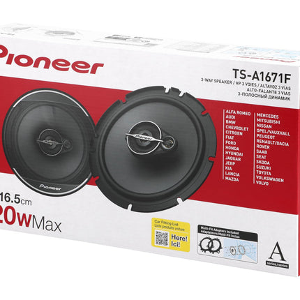 Pioneer TS-A1671F 16.5 cm 3-way coaxial speaker set with 2 speakers (320 W max. each, 70 W sine), powerful sound, high efficiency, 48 mm installation depth, 144 mm installation cutout, with grille