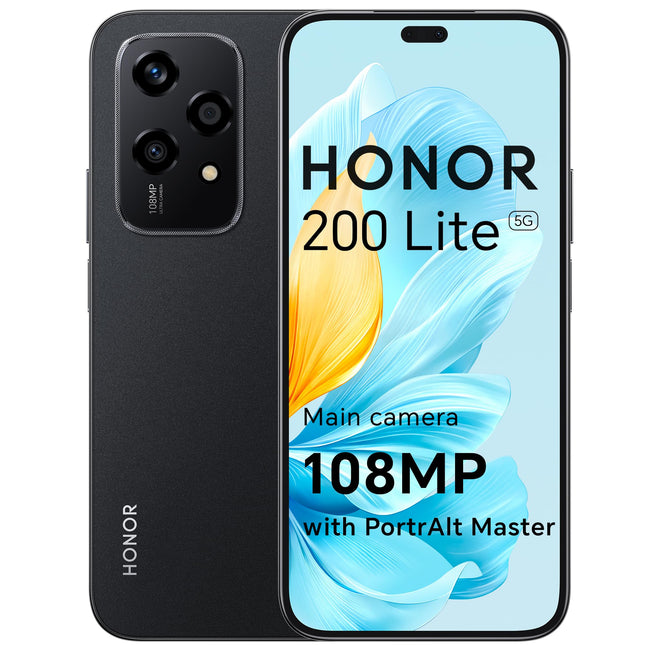HONOR 200 Lite nutitelefon 5G kahe SIM-kaardiga NFC, 8 GB muutmälu ja 256 GB salvestusruumi, 6,7-tollise AMOLED silmasõbraliku ekraaniga Android 14, 108 MP + 50 MP, Magic Capsule, 4500 mAh, südaöömust