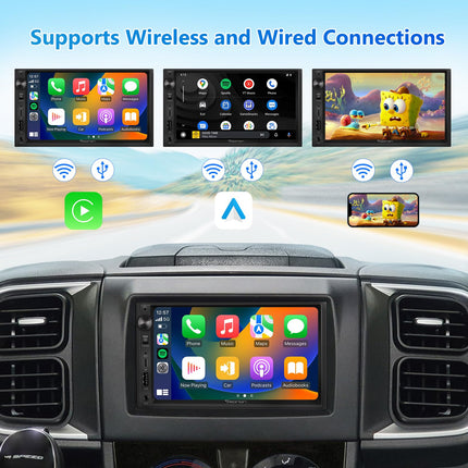 Eonon 7-tolline Linux Double Din autostereo, juhtmevaba CarPlay, Android Auto, kiirlaadimine, USB, DSP, Bluetooth, MirrorLink, RCA sisend/väljund, AUX sisend ja tahavaatekaamera x3
