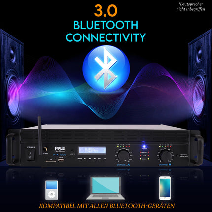 Pyle võimendi, minivõimendi, 2000W Bluetooth-võimendi, võimendi, stereovõimendi, helivõimendi, riiulile kinnitatav, 2 kanalit TRS XLR-sisendiga, LCD, sillarežiim, stereovastuvõtja, juhtmevaba