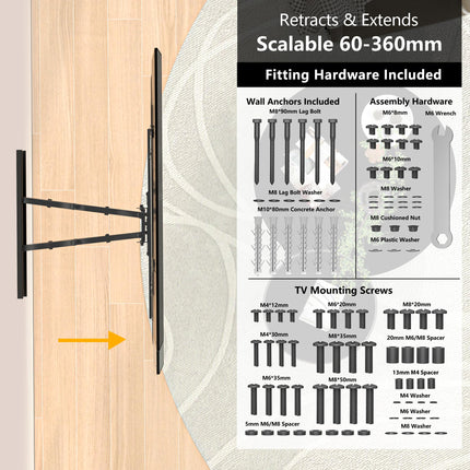 BONTEC TV seinakinnitus, pööratav ja kallutatav, 37-80-tollistele kumeratele LCD/LED-teleritele, täisliikumisega - kandevõime 65 kg - VESA 100x100-600x400