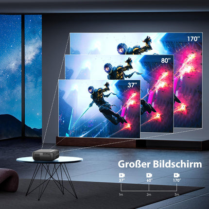 Miniprojektor, mobiilne, kaasaskantav projektor 1080p UHD juhtmevaba peegeldav ekraan nutitelefoni/lauaga, komplektne TV-pulk/PS5/PC/Android/IOS sise- ja välistingimustes kasutamiseks