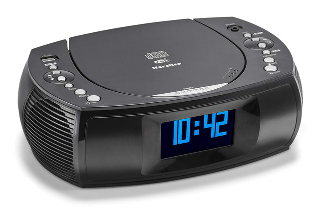 Karcher UR 1309D - digitaalne raadioäratuskell MP3/CD-mängija ja DAB plus raadioga, äratuskell kahe reguleeritava äratusajaga, hämardatava ekraaniga, kellraadio, USB-laadimisfunktsiooniga, must raadio äratuskellaga