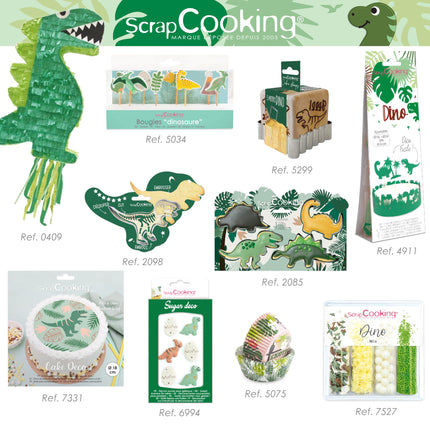 SCRAP COOKING ScrapCooking – Puidust küpsetustempel dinosauruse motiiviga – 1 küpsisevormi ja täringuga, millel on 5 reljeefset külge – Dino džungli kaunistuskuju – 5299