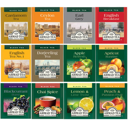 Ahmadi tee advendikalender 2025 - teekalender 24 erineva teesordiga - must tee, roheline tee, puuviljatee ja taimetee - 24 eraldi pakendatud aroomikindlat teekotti