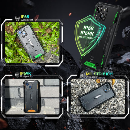 OUKITEL WP32 PRO Outdoor Smartphone Android 14, 24(6+18) GB RAM + 256GB ROM/1TB Outdoor Mobile Phone Without Contract, 6300mAh, 20MP Camera, 6.0” HD, IP68 Waterproof Construction Site Phone, Dual 4G SIM/NFC/OTG/Face ID