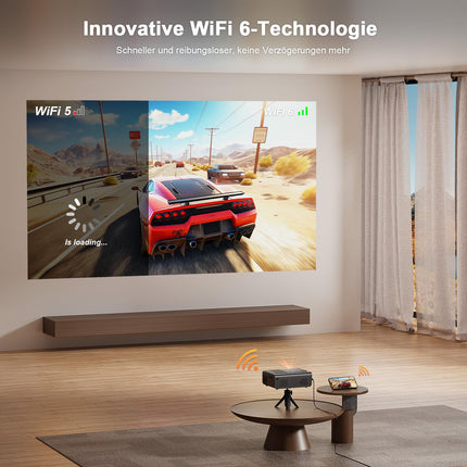 Nutikas projektor 4K【Netflix Official &amp; Dolby Audio】 28000L autofookusega/6D trapetsikorrektsiooniga projektor Full HD 1080P, VOPLLS ​​​​WiFi6 Bluetooth-toega 4K videoprojektor kodukino/välistingimustes kasutamiseks PS5/mobiiltelefoni projektor