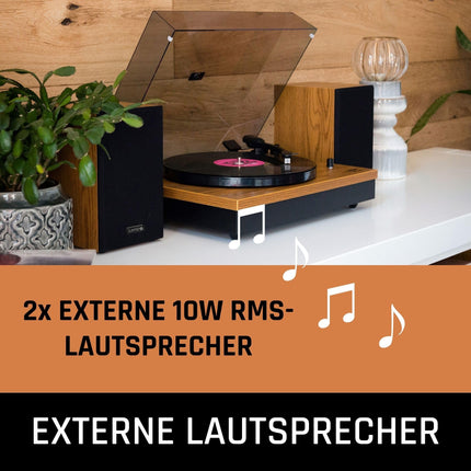 Lenco LS-300 - Hi-Fi plaadimängija Bluetoothiga - Väliste kõlaritega 2 x 10 W RMS - Rihmülekanne - Automaatne seiskamine - MDF-korpus - Puit