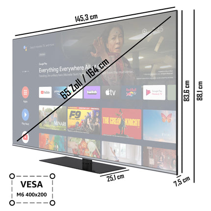 Telefunken Android TV 65-tolline QLED-teler (4K UHD nutiteler, HDR Dolby Vision, kolmekordne tuuner, Dolby Atmos) QU65AN900M
