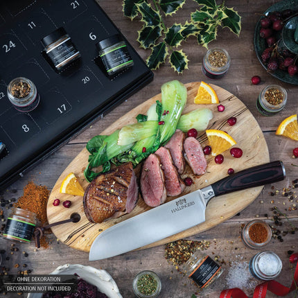 Hallingersi vürtside advendikalender ja premium-santoku - vürtside advendikalender, 24 vürtsi ja premium-noa komplekt (komplekt) - emadepäeva- ja isadepäevakingitused | New Home Hanukkah Friends