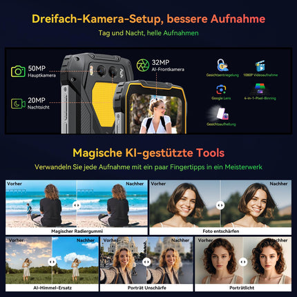 Blackview BV7300 õuetelefon Android 14, 15000mAh/45W, 18GB+256GB(2TB), 6.67" ekraan 700 nitti, 50MP+32MP õuetelefon ilma lepinguta, topelt 800LM matkavalgus, NFC/öönägemine 20MP/Corning Glass