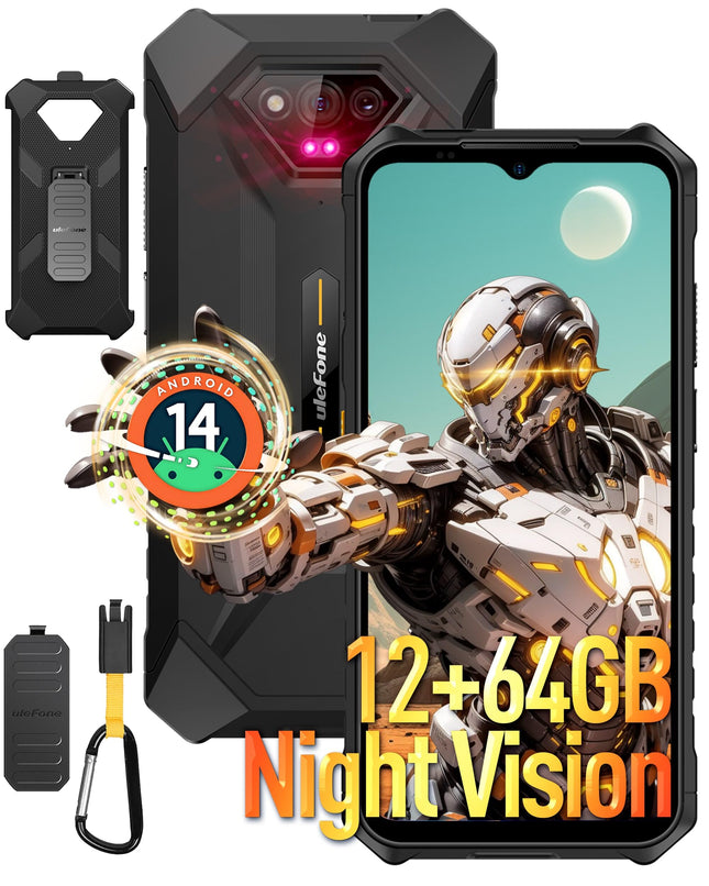 Ulefone Armor X13 Outdoor Smartphone Android 14, 50MP+24MP Nachtsicht, 12GB+64GB/SD-256GB, Octa Core 6320mAh 6,52" HD+, Outdoor Handy Ohne Vertrag 4G Dual SIM/Face ID/NFC/GPS 2 Jahre Garantie Schwarz