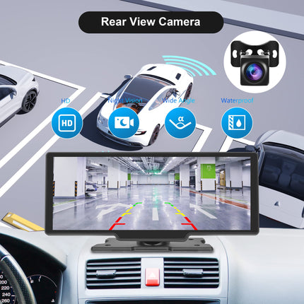 Wireless Apple Carplay Android Auto Portable Car Radio with Rear View Camera 64G TF Card, 10.26 Inch Touchscreen Portable Car Radio with Airplay/Android Cast/Dual Bluetooth/FM Transmitter/Voice Control/AUX