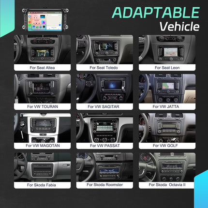 [4+64G 8-tuumaline] CAMECHO Android 13 autoraadio VW Golf 5 6 Polo Tiguan Caddy Skoda Passatile koos Carplay/Android Auto/Mirrorlinkiga, 8-tolline mahtuvuslik puuteekraan WiFi, GPS, FM, Bluetooth