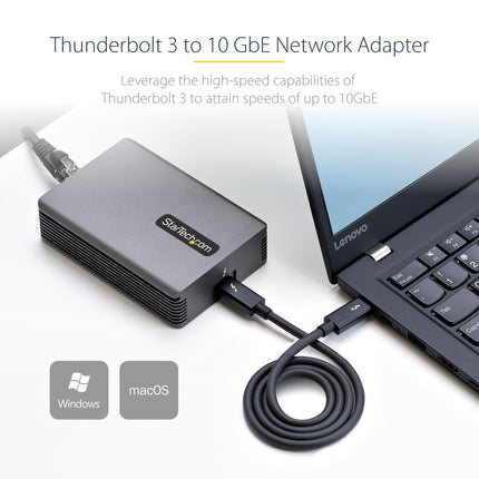 StarTech.com Thunderbolt 3 Network Adapter, 10GbE, Thunderbolt 3 to Multi-Gigabit LAN/Ethernet Adapter, 10GBASE-T/5-2.5GBASE-T NIC, Thunderbolt 3/4 LAN Adapter, TB3/4 Cable, Win/Mac (TB310G2)
