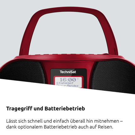 TechniSat DIGITRADIO 1990 - Stereo Boombox DAB+/FM-raadio ja CD-mängijaga (Bluetoothi ​​heli voogedastus, kõrvaklapipesa, USB, AUX-sisend, laadimisfunktsioon, kell, 2 x 1,5 W väljundvõimsus) Punane