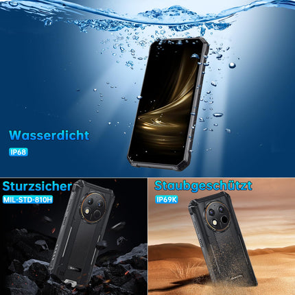 OUKITEL WP28S (2025) Outdoor Smartphone Android 14-10600mAh Outdoor Mobile Phone Without Contract, 16GB + 128GB /1TB, 6.52" Smartphone Waterproof IP68, Dual 4G SIM/NFC/GPS/OTG/Face ID - Orange