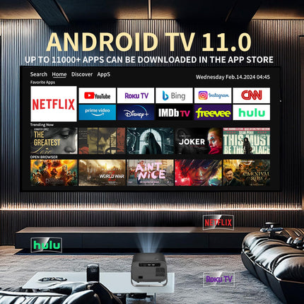 WTONISY 360° rotatable projector mini projector supports 1080P Android 13.0 wall projector with speaker, Netflix, autofocus auto keystone 2+16GB home theater projector Bluetooth TV Box WiFi, outdoor