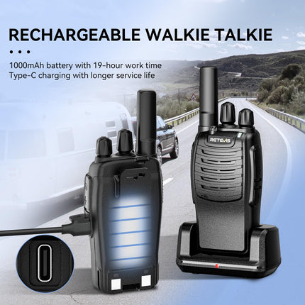 Retevis H777 kahesuunaline raadiosaatja, PMR-raadiosaatja (3 tk) komplekt, litsentsivabad kahesuunalised raadiosaatjad, vastupidav, USB-C ja USB laadimisjaam, LED-tulega pihuraadio ja hädaolukorra hoiatustega perele, telkimiseks (3)