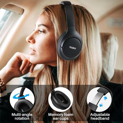 TOZO HT2 kõrvaklapid Bluetooth-kõrvaklapid, hübriidsed aktiivse mürasummutusega kõrvaklapid, juhtmevabad Bluetooth-kõrvaklapid rakenduse juhtimisega, kõrglahutusega heli, 60 tundi mänguaega, sügav bass, mugavad kõrvaklapid, must