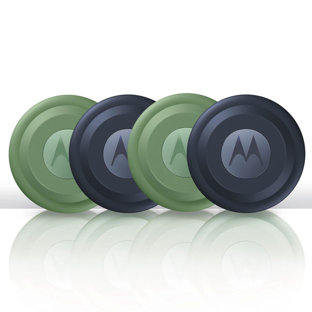 Motorola Moto Tag – nutikas jälgija, 4 tk pakis (Android 9+ ühilduv, Bluetooth 5.4, IP67 veekindlus, USB-C, ülilairibaühendus, võtmete, pagasi jms leidja), 2x jaderoheline + 2x tähevalgussinine