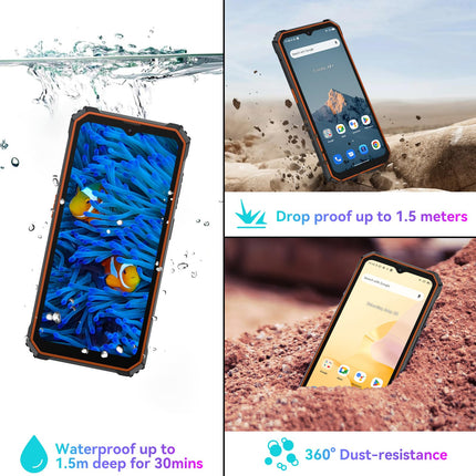 Blackview BV6200Pro Smartphone, Shatterproof, Android 13, 13000mAh Battery/18W, 12GB + 128GB ROM/TF-1TB, 13MP + 8MP Camera, 6.56 inch HD+ Smartphone, Shatterproof, Smart-K Box Speaker/Face