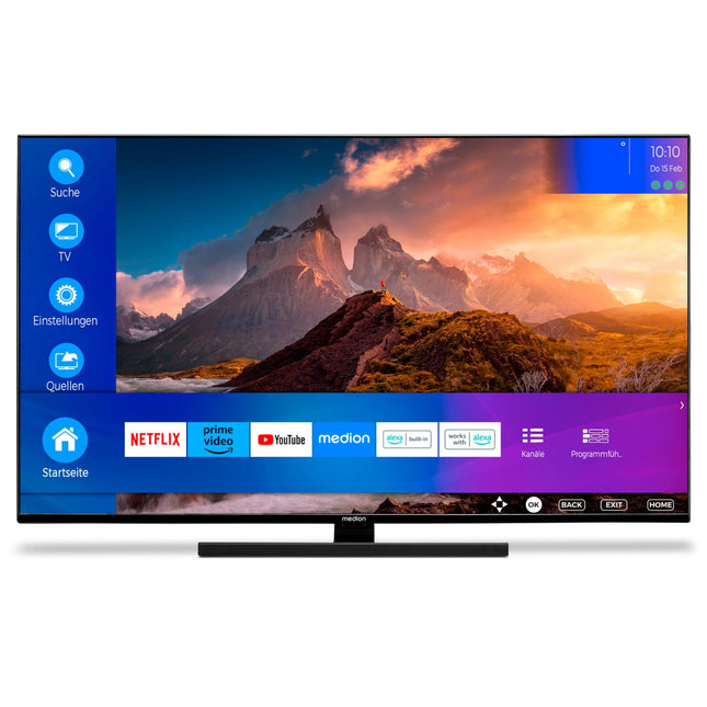 MEDION X14372 (MD 30985) 108 cm (43-tolline) QLED-teler (nutiteler, 4K, Dolby Vision HDR, Dolby Atmos, Netflix, Prime Video, PVR, Bluetooth, MEMC, mikrohämardus)