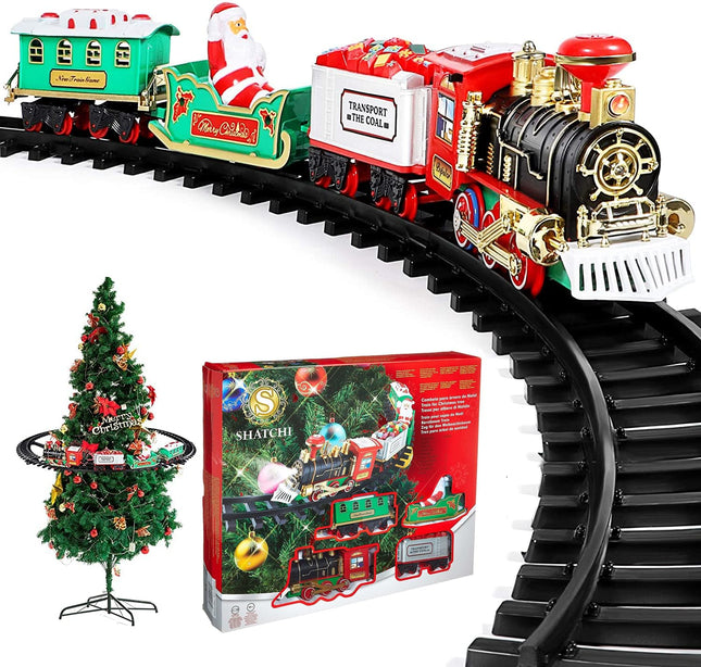 Shatchi Christmas Train Set, Around the Tree, Christmas Decoration, Festive Lights and Sounds, One Size
