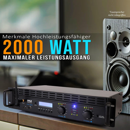 Pyle võimendi, minivõimendi, 2000W Bluetooth-võimendi, võimendi, stereovõimendi, helivõimendi, riiulile kinnitatav, 2 kanalit TRS XLR-sisendiga, LCD, sillarežiim, stereovastuvõtja, juhtmevaba